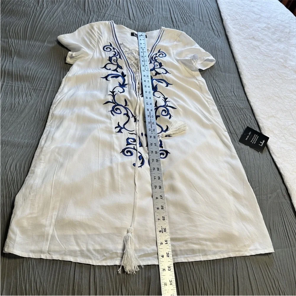 Lulus Small Embroidered Lace Up Shift Dress Vacation Beach Down In Kokomo - Picture 12 of 13